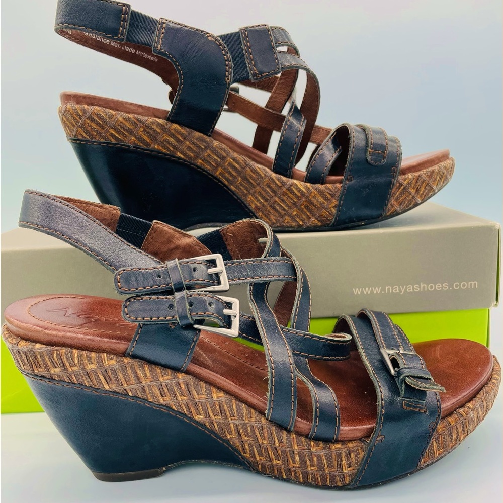 Naya Blue and Brown Wedge Sandals